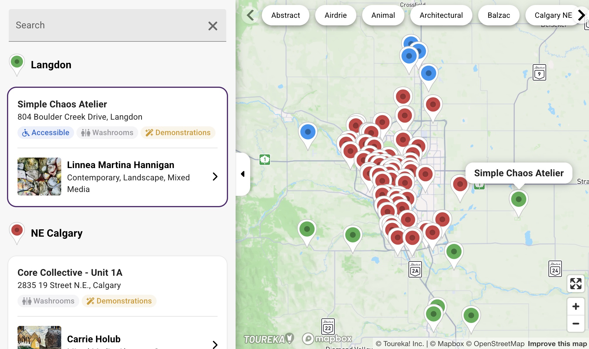 Interactive studio tour map embedded on a website.