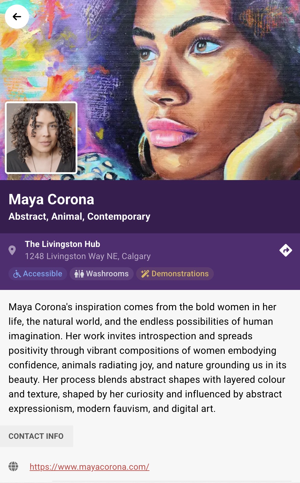 Artist profile displayed alongside the interactive map.